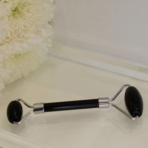 Black Obsidian Crystal Facial Roller Silver